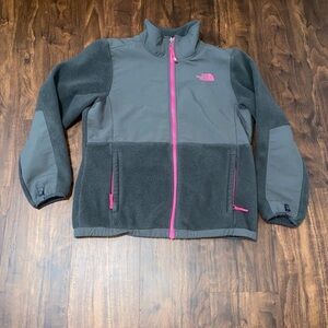 The North Face Girls Denali Fleece Gray Pink XL 18